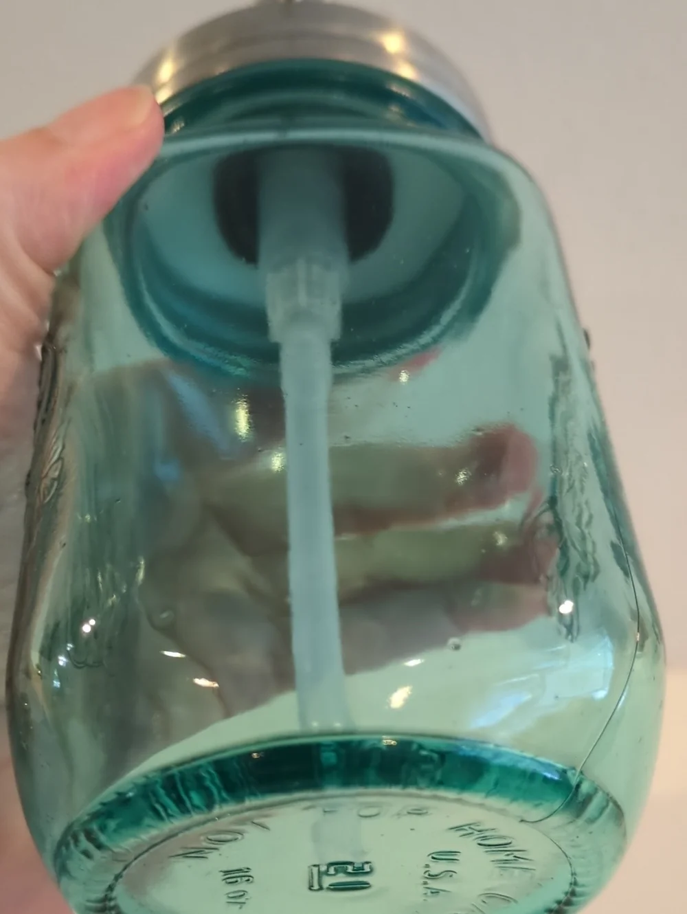 Glass Mason Soap Dispenser - Aqua with Butterfly